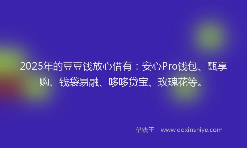 2025年的豆豆钱放心借有:安心Pro钱包、甄享购、钱袋易融、哆哆贷宝、玫瑰花等。
