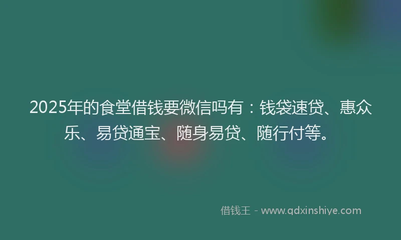 2025年的食堂借钱要微信吗有：钱袋速贷、惠众乐、易贷通宝、随身易贷、随行付等。