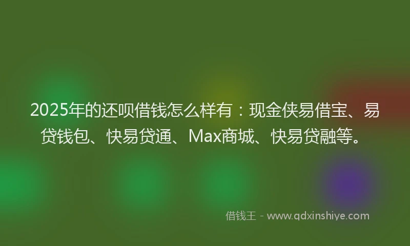 2025年的还呗借钱怎么样有：现金侠易借宝、易贷钱包、快易贷通、Max商城、快易贷融等。