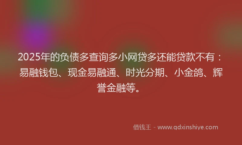 2025年的负债多查询多小网贷多还能贷款不有：易融钱包、现金易融通、时光分期、小金鸽、辉誉金融等。