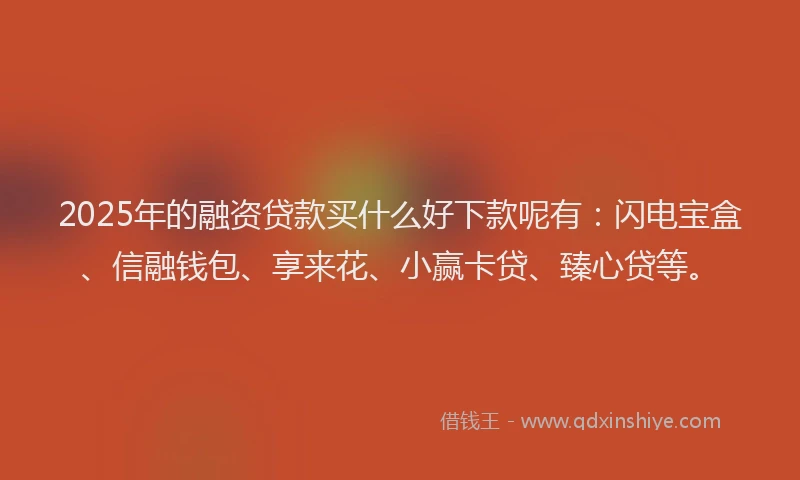 2025年的融资贷款买什么好下款呢有：闪电宝盒、信融钱包、享来花、小赢卡贷、臻心贷等。