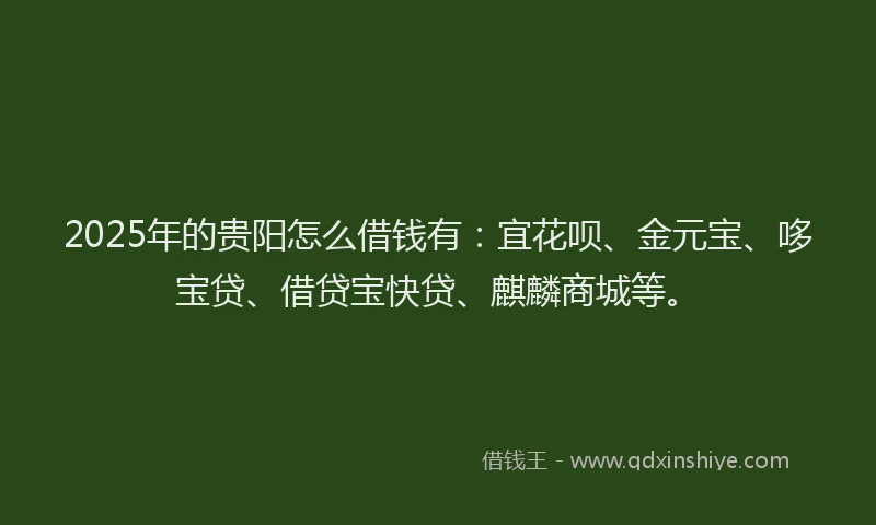 2025年的贵阳怎么借钱有:宜花呗、金元宝、哆宝贷、借贷宝快贷、麒麟商城等。
