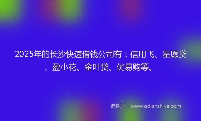 2025年的长沙快速借钱公司有：信用飞、星愿贷、盈小花、金叶贷、优易购等。