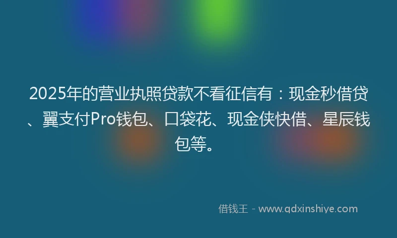 2025年的营业执照贷款不看征信有：现金秒借贷、翼支付Pro钱包、口袋花、现金侠快借、星辰钱包等。