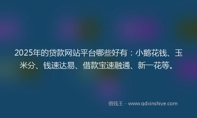 2025年的贷款网站平台哪些好有:小鹅花钱、玉米分、钱速达易、借款宝速融通、新一花等。