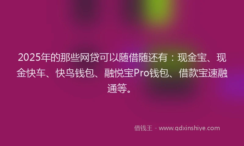 2025年的那些网贷可以随借随还有：现金宝、现金快车、快鸟钱包、融悦宝Pro钱包、借款宝速融通等。
