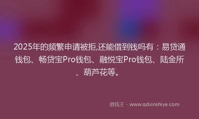 2025年的频繁申请被拒,还能借到钱吗有：易贷通钱包、畅贷宝Pro钱包、融悦宝Pro钱包、陆金所、葫芦花等。