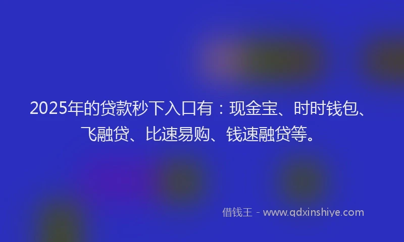 2025年的贷款秒下入口有：现金宝、时时钱包、飞融贷、比速易购、钱速融贷等。