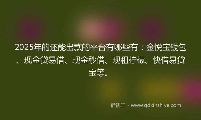 2025年的还能出款的平台有哪些有：金悦宝钱包、现金贷易借、现金秒借、现租柠檬、快借易贷宝等。
