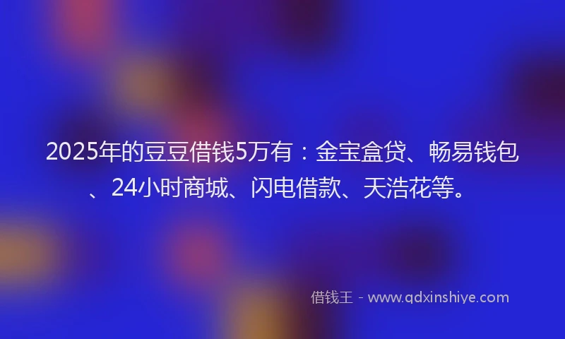 2025年的豆豆借钱5万有：金宝盒贷、畅易钱包、24小时商城、闪电借款、天浩花等。