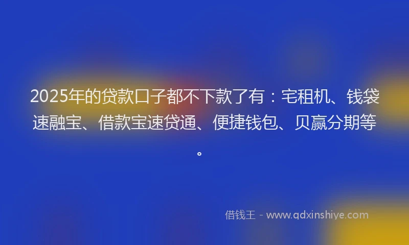 2025年的贷款口子都不下款了有:宅租机、钱袋速融宝、借款宝速贷通、便捷钱包、贝赢分期等。