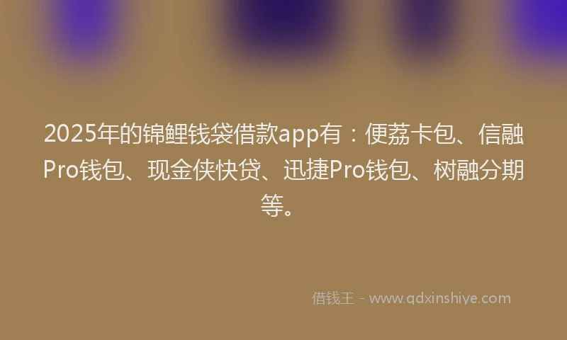 2025年的锦鲤钱袋借款app有：便荔卡包、信融Pro钱包、现金侠快贷、迅捷Pro钱包、树融分期等。