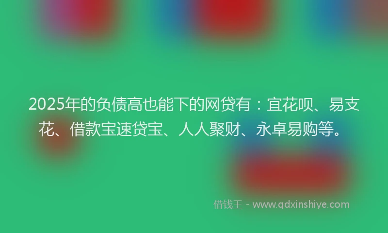 2025年的负债高也能下的网贷有：宜花呗、易支花、借款宝速贷宝、人人聚财、永卓易购等。
