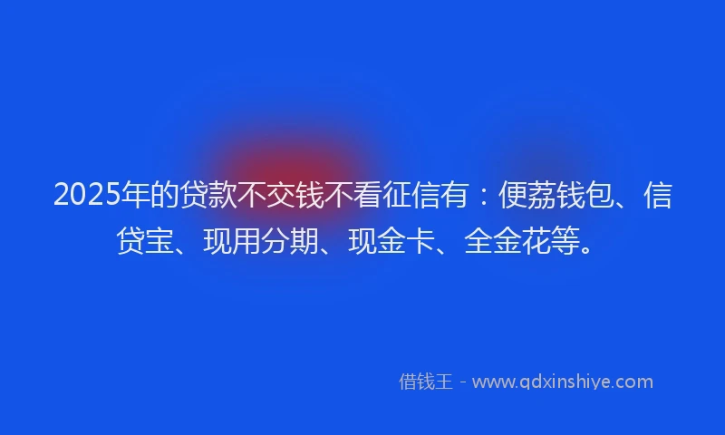 2025年的贷款不交钱不看征信有:便荔钱包、信贷宝、现用分期、现金卡、全金花等。