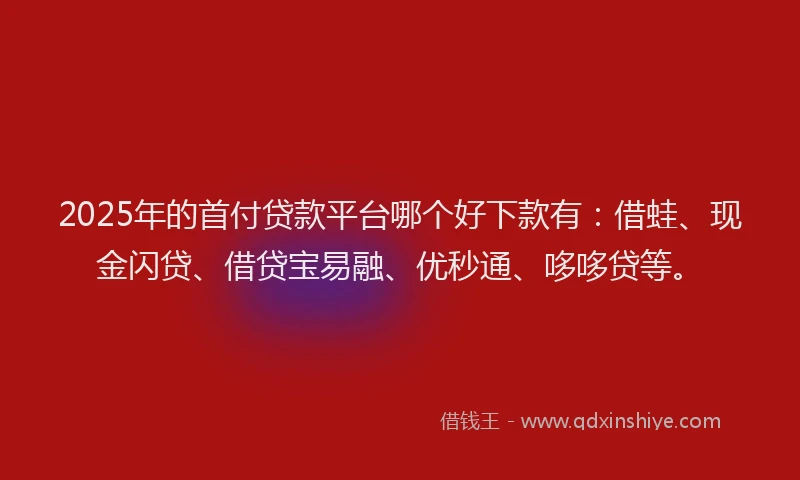 2025年的首付贷款平台哪个好下款有:借蛙、现金闪贷、借贷宝易融、优秒通、哆哆贷等。