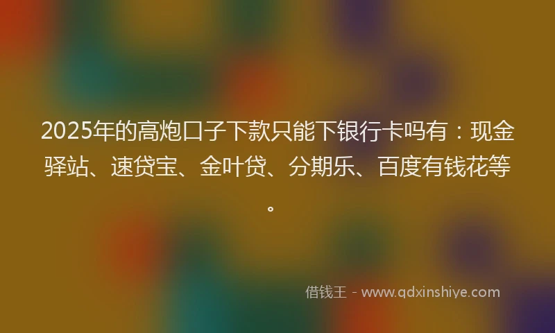 2025年的高炮口子下款只能下银行卡吗有:现金驿站、速贷宝、金叶贷、分期乐、百度有钱花等。