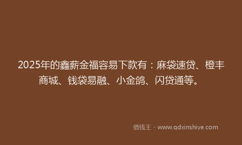 2025年的鑫薪金福容易下款有:麻袋速贷、橙丰商城、钱袋易融、小金鸽、闪贷通等。