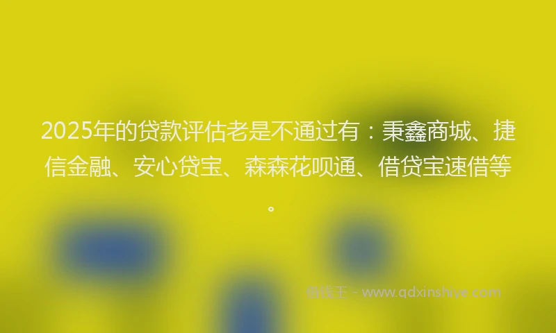 2025年的贷款评估老是不通过有：秉鑫商城、捷信金融、安心贷宝、森森花呗通、借贷宝速借等。