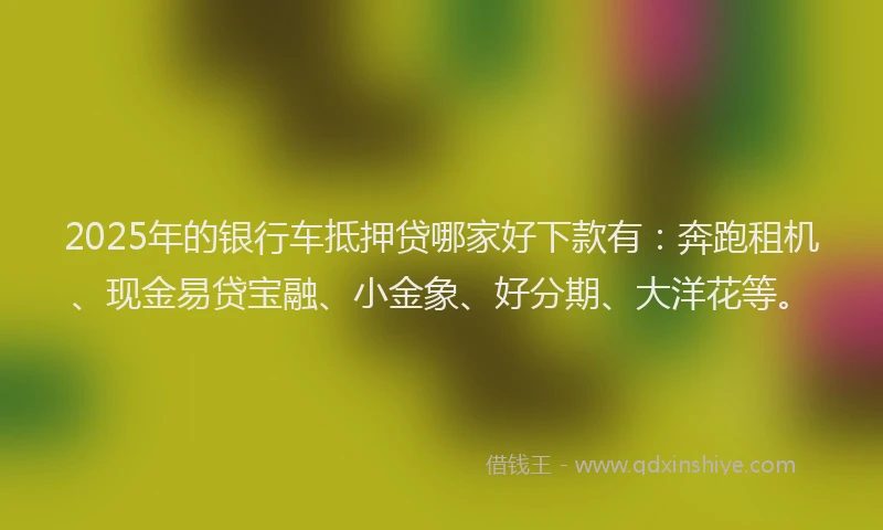 2025年的银行车抵押贷哪家好下款有：奔跑租机、现金易贷宝融、小金象、好分期、大洋花等。