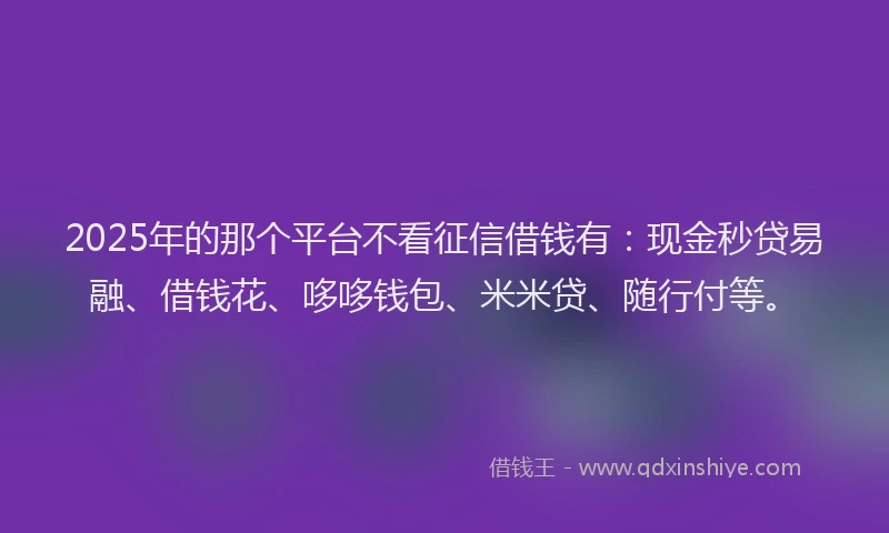 2025年的那个平台不看征信借钱有:现金秒贷易融、借钱花、哆哆钱包、米米贷、随行付等。