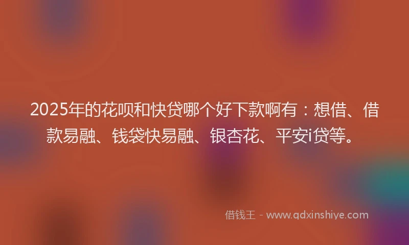 2025年的花呗和快贷哪个好下款啊有：想借、借款易融、钱袋快易融、银杏花、平安i贷等。