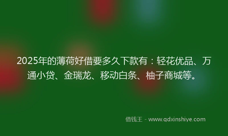 2025年的薄荷好借要多久下款有：轻花优品、万通小贷、金瑞龙、移动白条、柚子商城等。