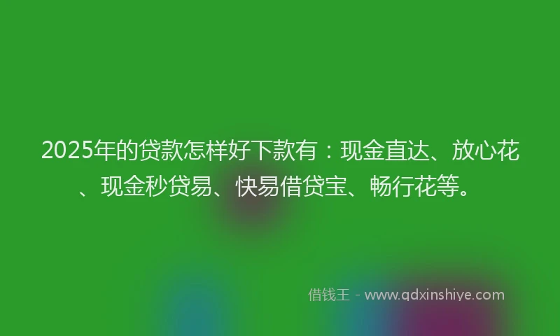 2025年的贷款怎样好下款有:现金直达、放心花、现金秒贷易、快易借贷宝、畅行花等。