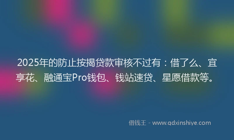 2025年的防止按揭贷款审核不过有：借了么、宜享花、融通宝Pro钱包、钱站速贷、星愿借款等。