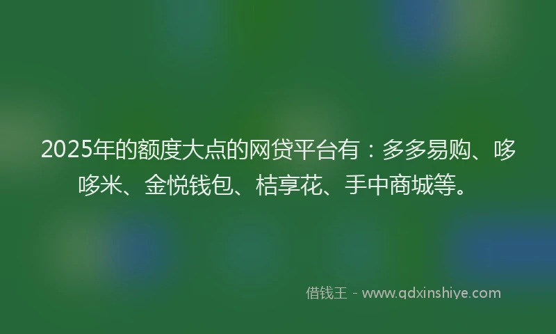 2025年的额度大点的网贷平台有：多多易购、哆哆米、金悦钱包、桔享花、手中商城等。