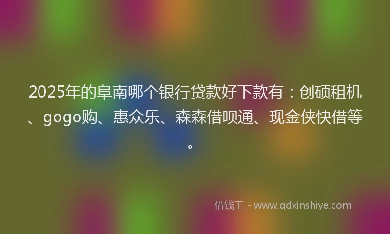 2025年的阜南哪个银行贷款好下款有：创硕租机、gogo购、惠众乐、森森借呗通、现金侠快借等。