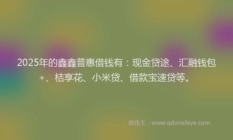 2025年的鑫鑫普惠借钱有:现金贷途、汇融钱包+、桔享花、小米贷、借款宝速贷等。