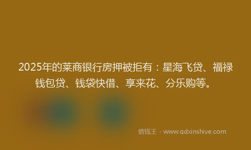 2025年的莱商银行房押被拒有：星海飞贷、福禄钱包贷、钱袋快借、享来花、分乐购等。