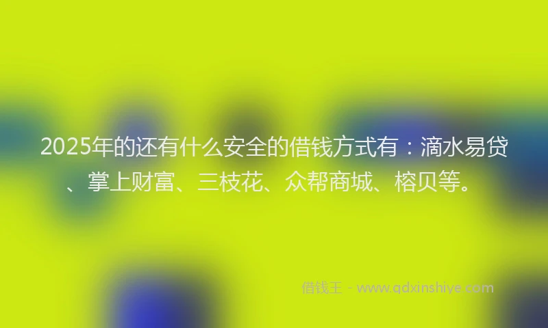 2025年的还有什么安全的借钱方式有：滴水易贷、掌上财富、三枝花、众帮商城、榕贝等。