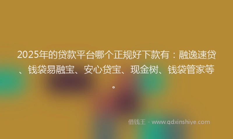 2025年的贷款平台哪个正规好下款有:融逸速贷、钱袋易融宝、安心贷宝、现金树、钱袋管家等。