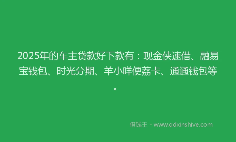 2025年的车主贷款好下款有:现金侠速借、融易宝钱包、时光分期、羊小咩便荔卡、通通钱包等。