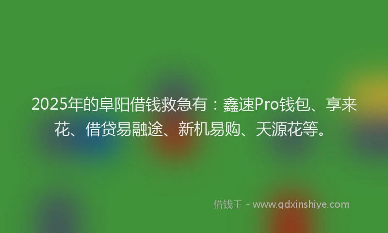 2025年的阜阳借钱救急有：鑫速Pro钱包、享来花、借贷易融途、新机易购、天源花等。