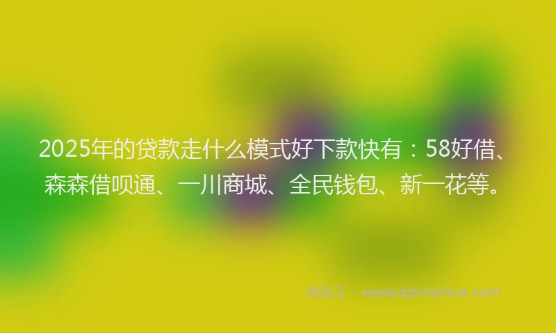 2025年的贷款走什么模式好下款快有：58好借、森森借呗通、一川商城、全民钱包、新一花等。