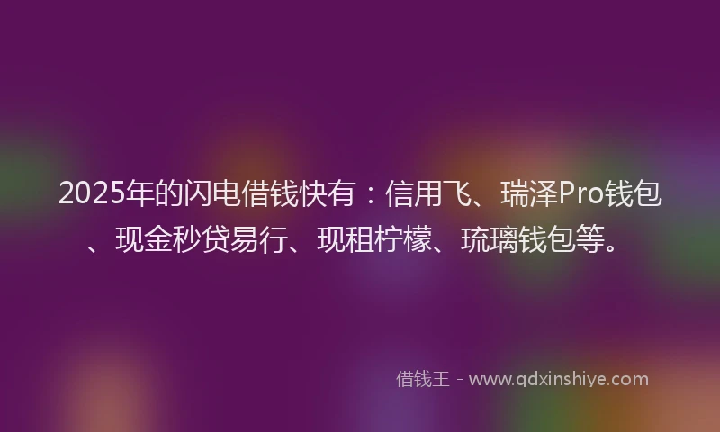 2025年的闪电借钱快有：信用飞、瑞泽Pro钱包、现金秒贷易行、现租柠檬、琉璃钱包等。
