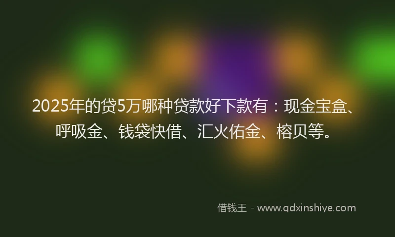 2025年的贷5万哪种贷款好下款有:现金宝盒、呼吸金、钱袋快借、汇火佑金、榕贝等。