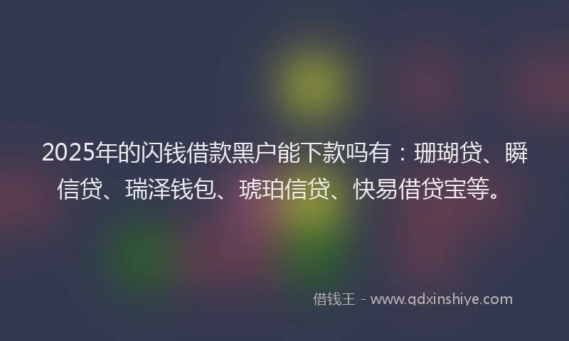 2025年的闪钱借款黑户能下款吗有：珊瑚贷、瞬信贷、瑞泽钱包、琥珀信贷、快易借贷宝等。