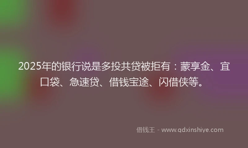 2025年的银行说是多投共贷被拒有：蒙享金、宜口袋、急速贷、借钱宝途、闪借侠等。