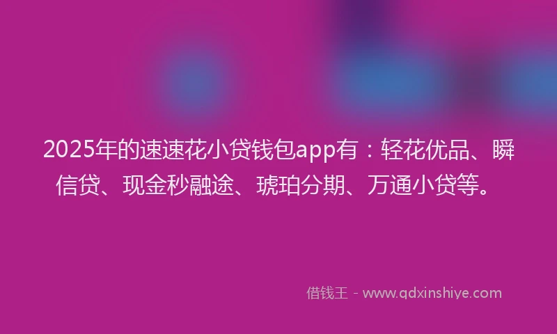 2025年的速速花小贷钱包app有:轻花优品、瞬信贷、现金秒融途、琥珀分期、万通小贷等。
