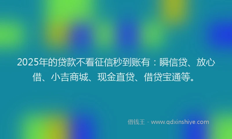 2025年的贷款不看征信秒到账有:瞬信贷、放心借、小吉商城、现金直贷、借贷宝通等。