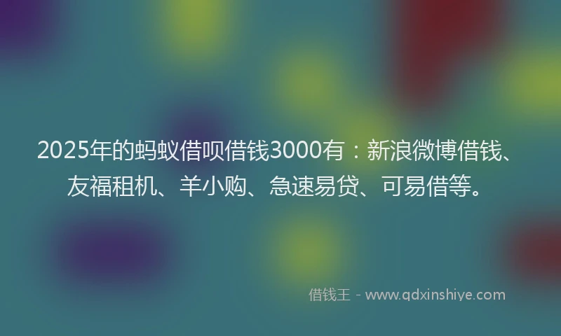 2025年的蚂蚁借呗借钱3000有：新浪微博借钱、友福租机、羊小购、急速易贷、可易借等。