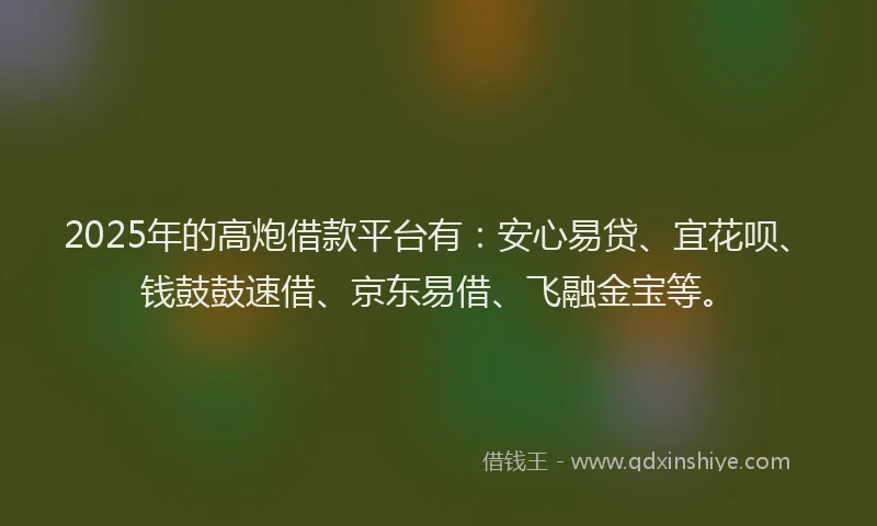 2025年的高炮借款平台有：安心易贷、宜花呗、钱鼓鼓速借、京东易借、飞融金宝等。