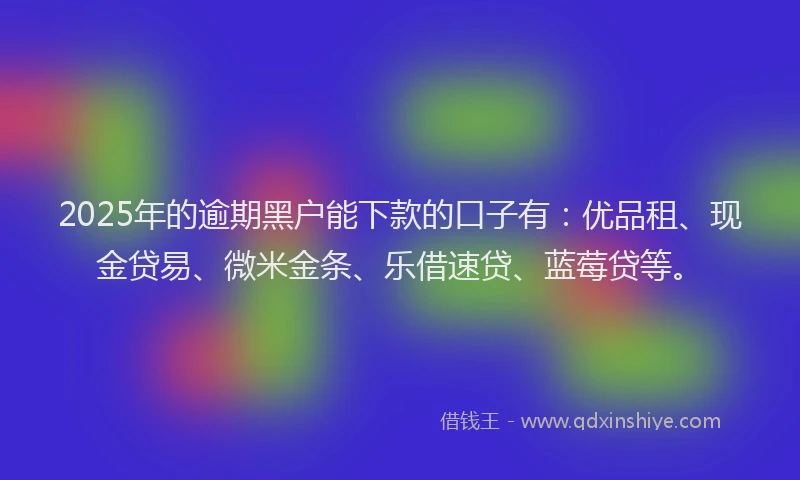 2025年的逾期黑户能下款的口子有:优品租、现金贷易、微米金条、乐借速贷、蓝莓贷等。