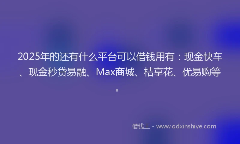 2025年的还有什么平台可以借钱用有：现金快车、现金秒贷易融、Max商城、桔享花、优易购等。