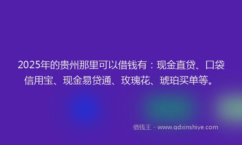 2025年的贵州那里可以借钱有:现金直贷、口袋信用宝、现金易贷通、玫瑰花、琥珀买单等。