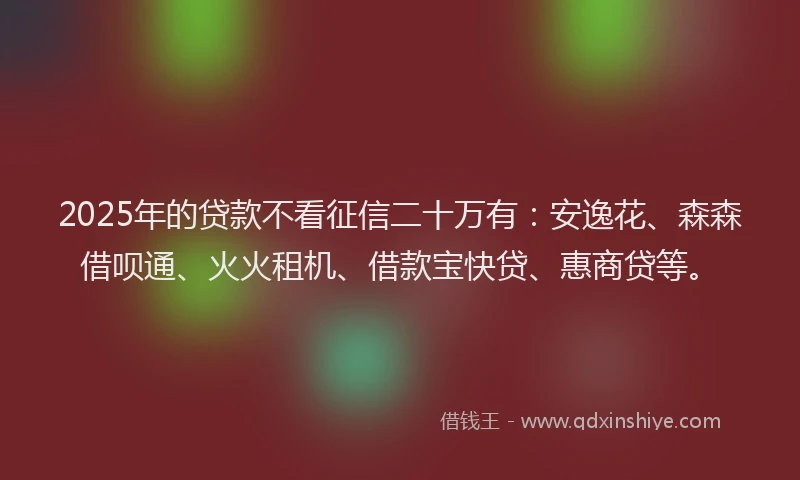 2025年的贷款不看征信二十万有:安逸花、森森借呗通、火火租机、借款宝快贷、惠商贷等。