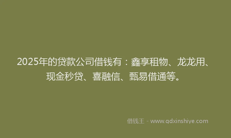 2025年的贷款公司借钱有:鑫享租物、龙龙用、现金秒贷、喜融信、甄易借通等。